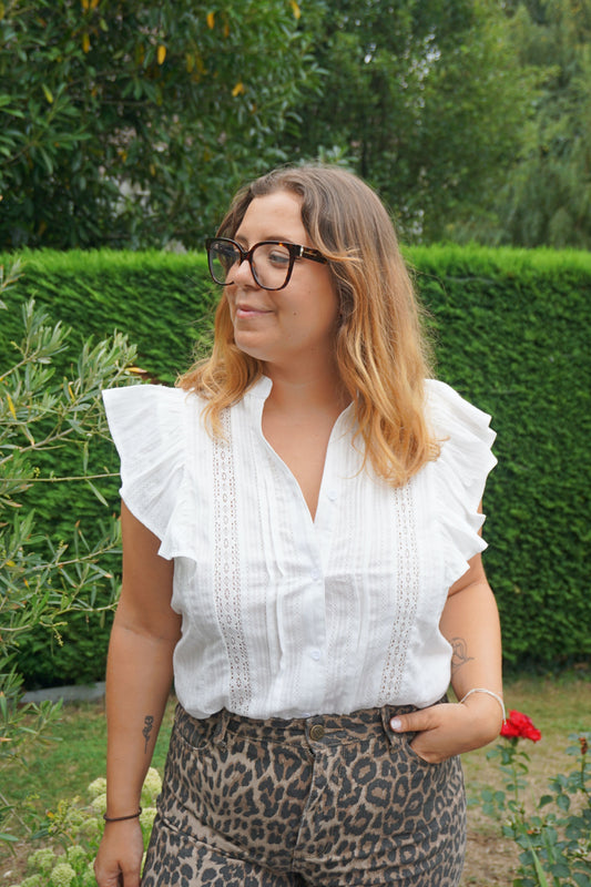 Blouse sans manches blanche broderie coton