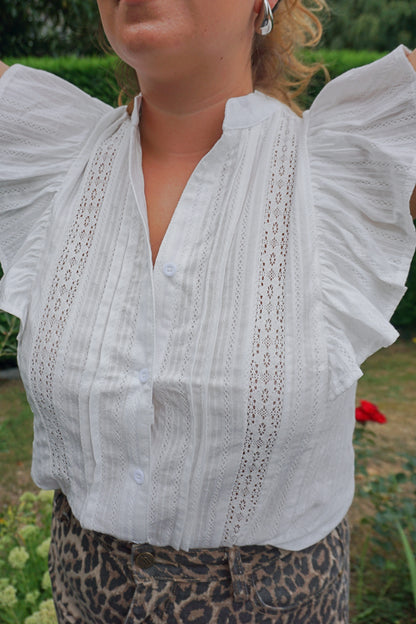 Blouse sans manches blanche broderie coton