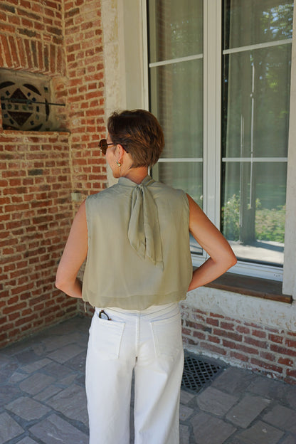 Blouse sans manches vert d’eau fluide ballon