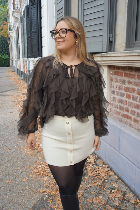 Blouse semi transparente marron volants