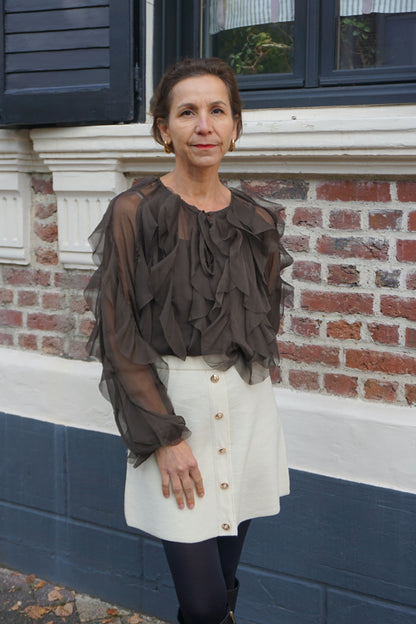 Blouse semi transparente marron volants