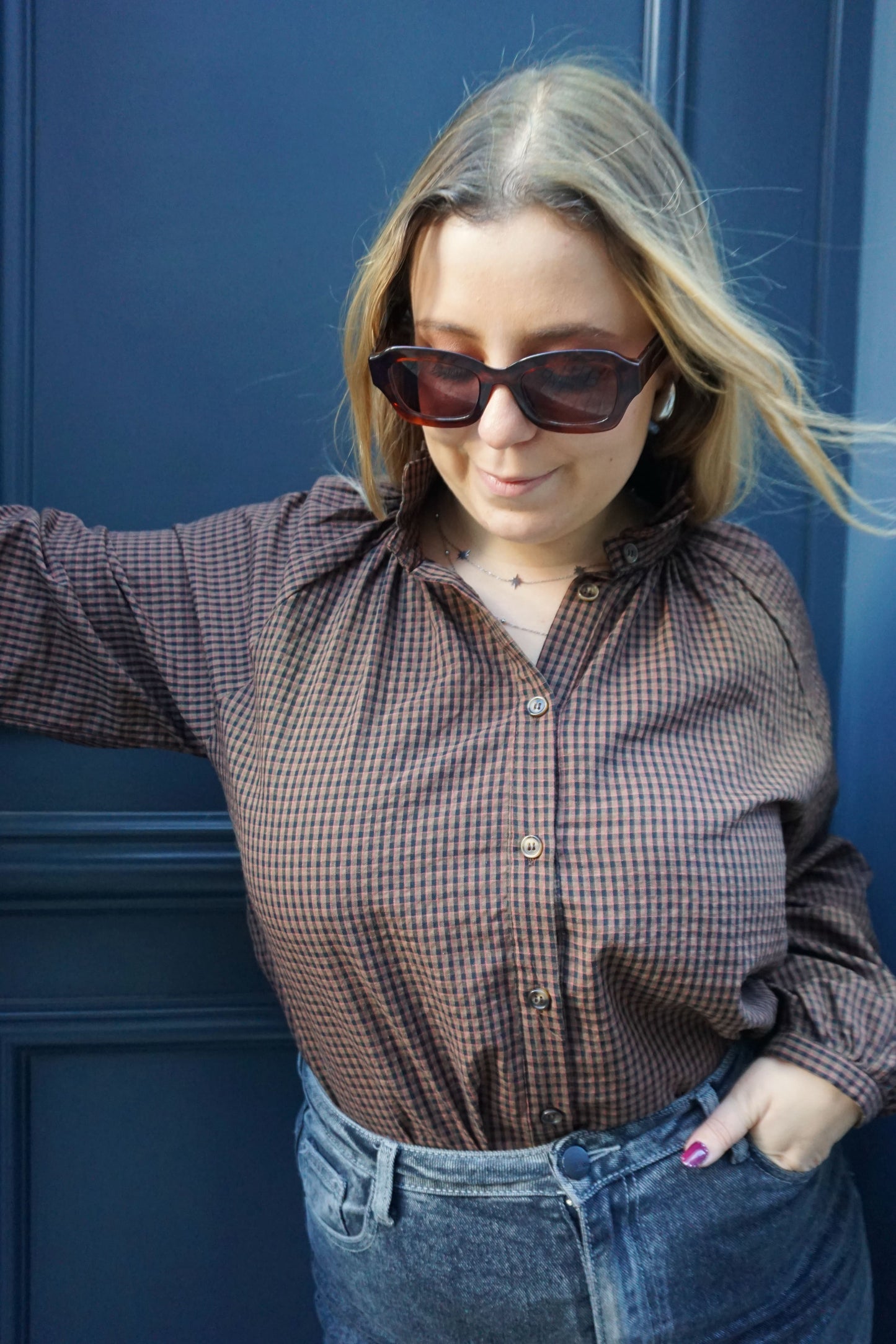 Blouse vichy marron