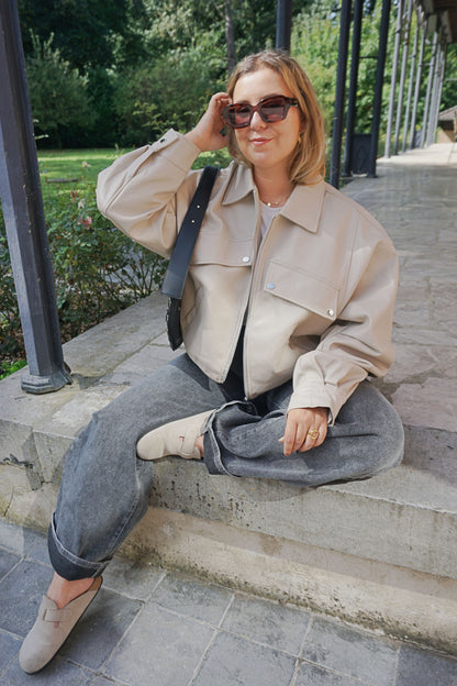 Blouson en simili cuir crème