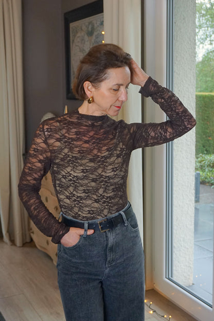 Body en dentelle marron
