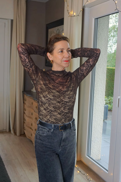 Body en dentelle marron