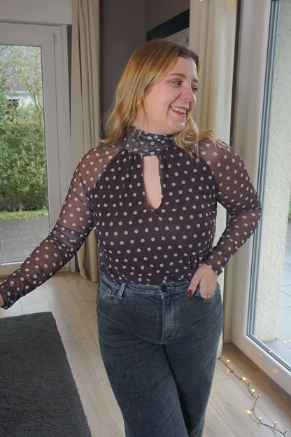 Body voilage marron à pois