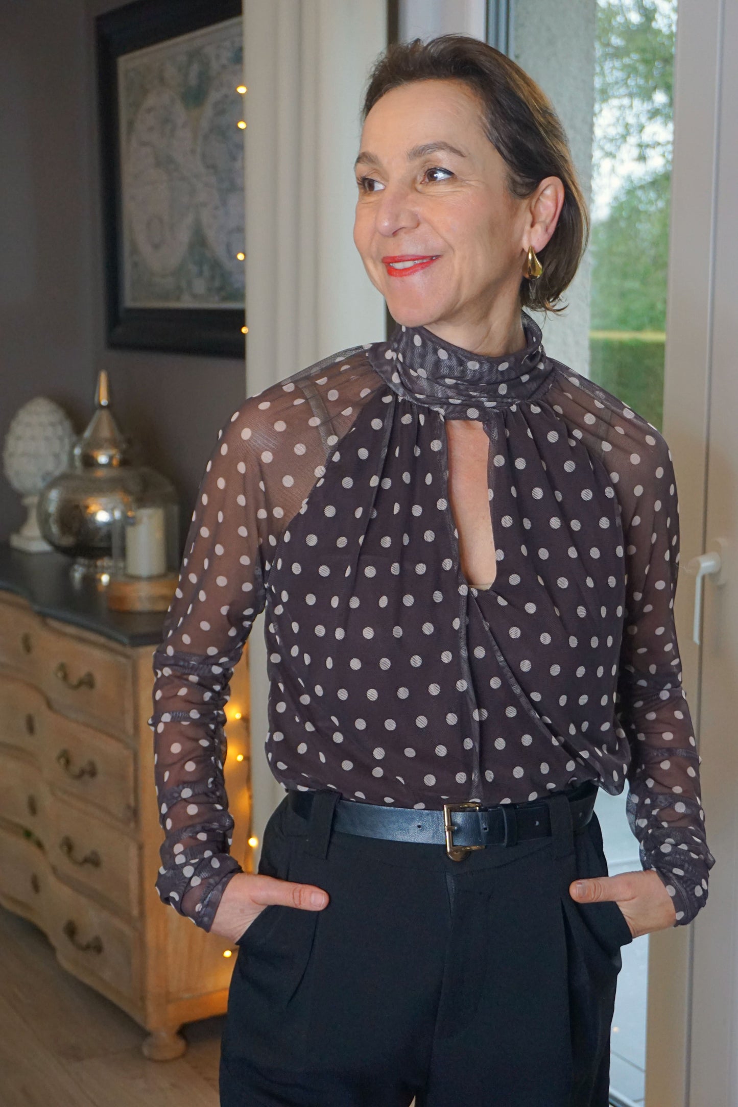 Body voilage marron à pois