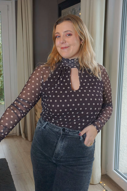 Body voilage marron à pois