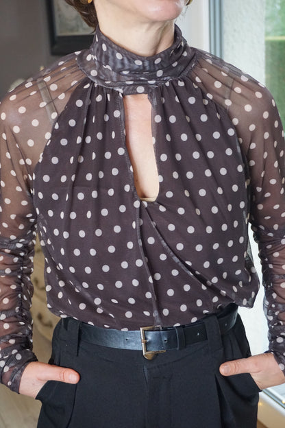 Body voilage marron à pois