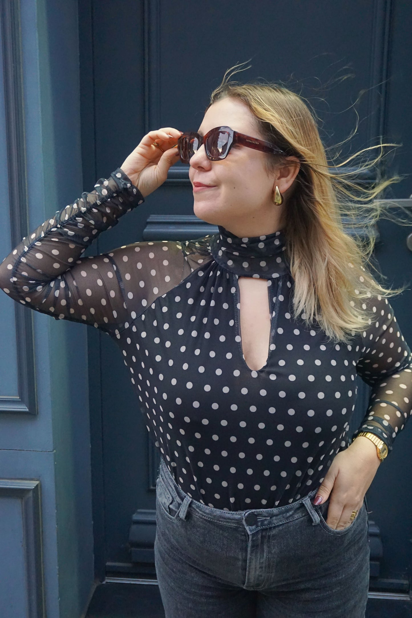 Body voilage noir à pois