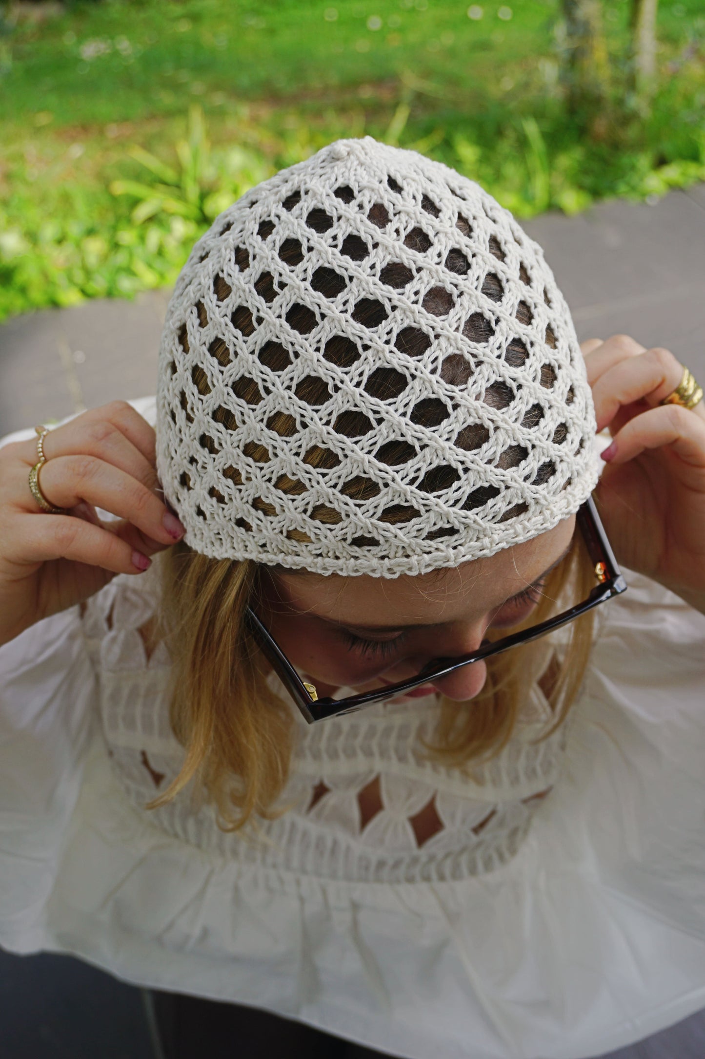 Bonnet crochet crème