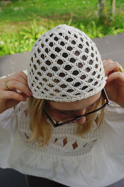 Bonnet crochet crème