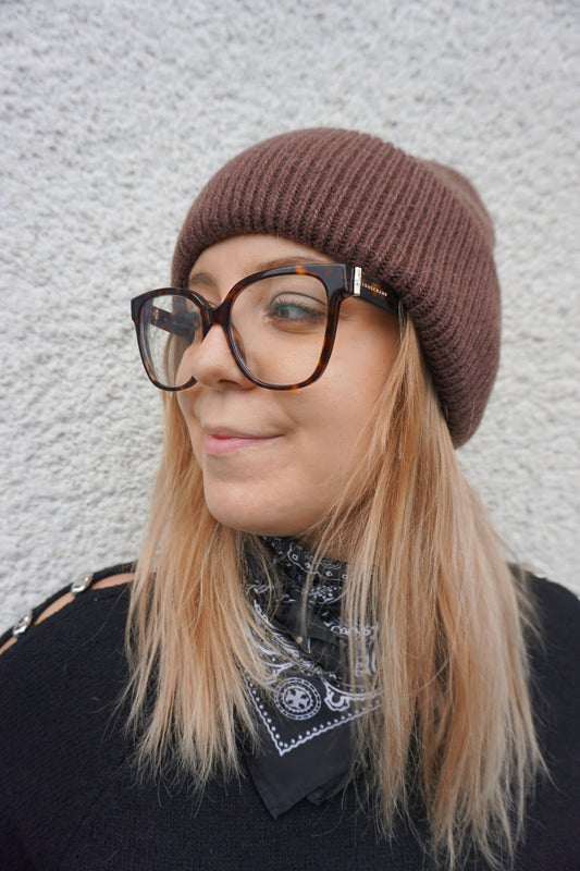 Bonnet marron chocolat avec angora