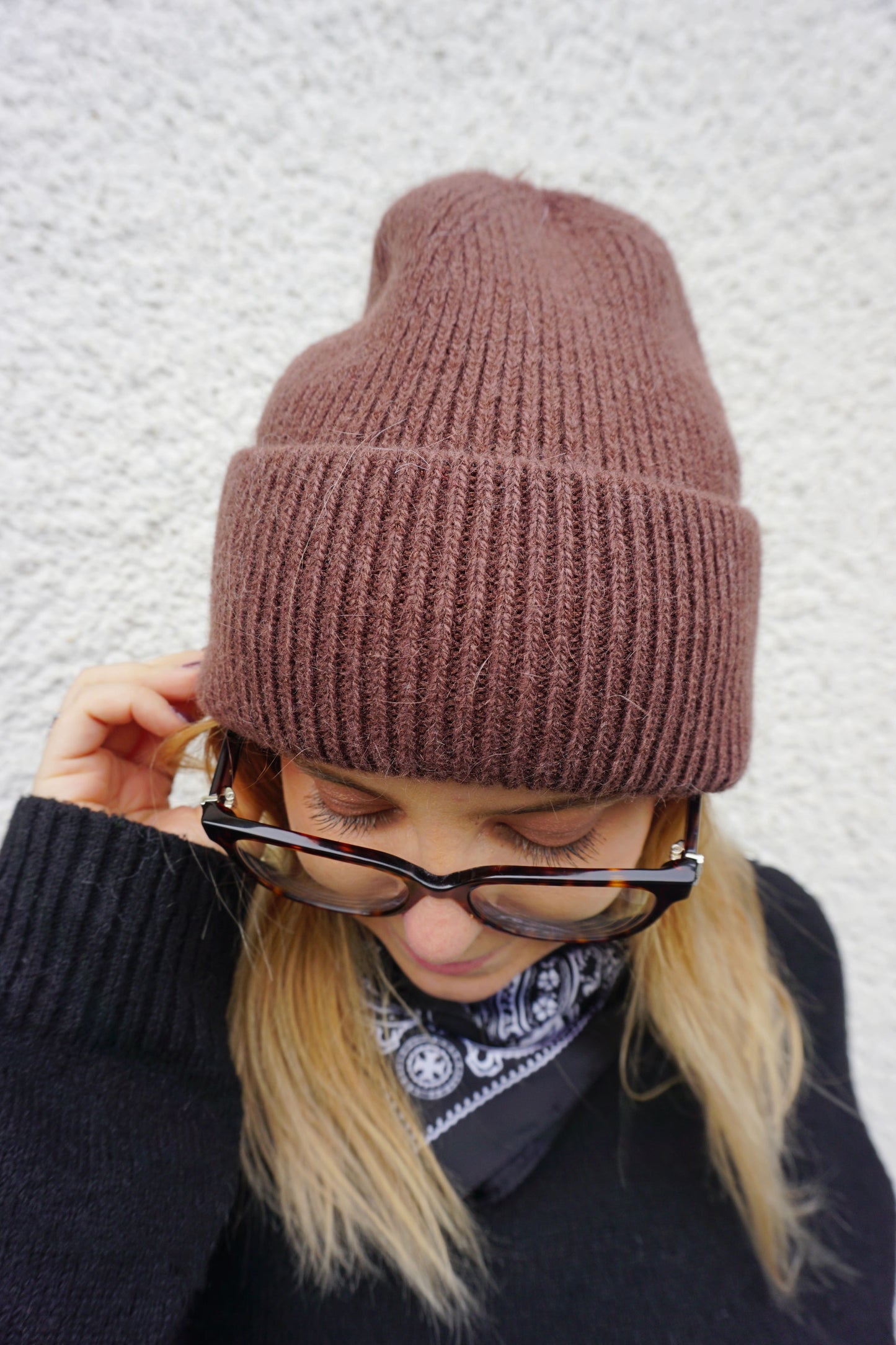 Bonnet marron chocolat avec angora