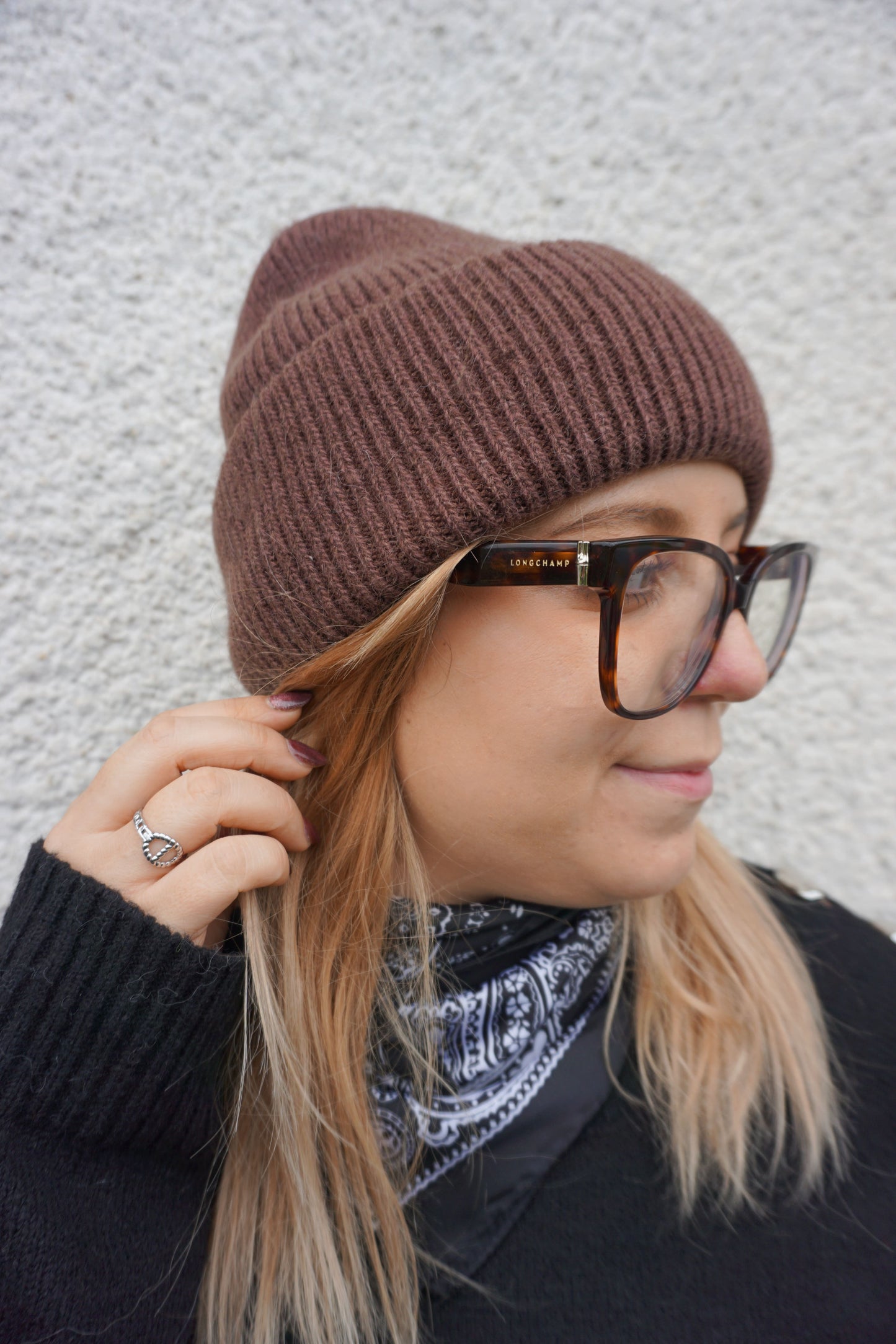 Bonnet marron chocolat avec angora