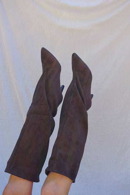 Bottes loose simili daim marron chocolat
