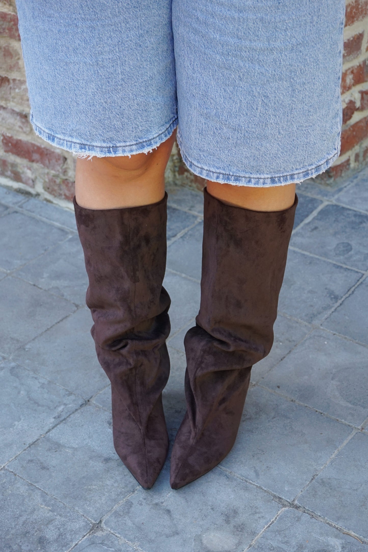 Bottes loose simili daim marron chocolat
