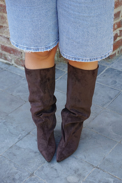 Bottes loose simili daim marron chocolat