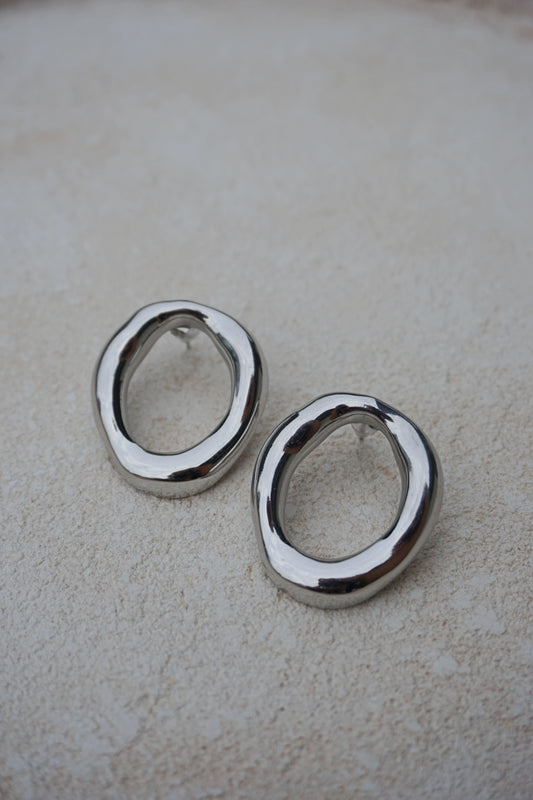 Boucles d’oreilles argentées rond organique