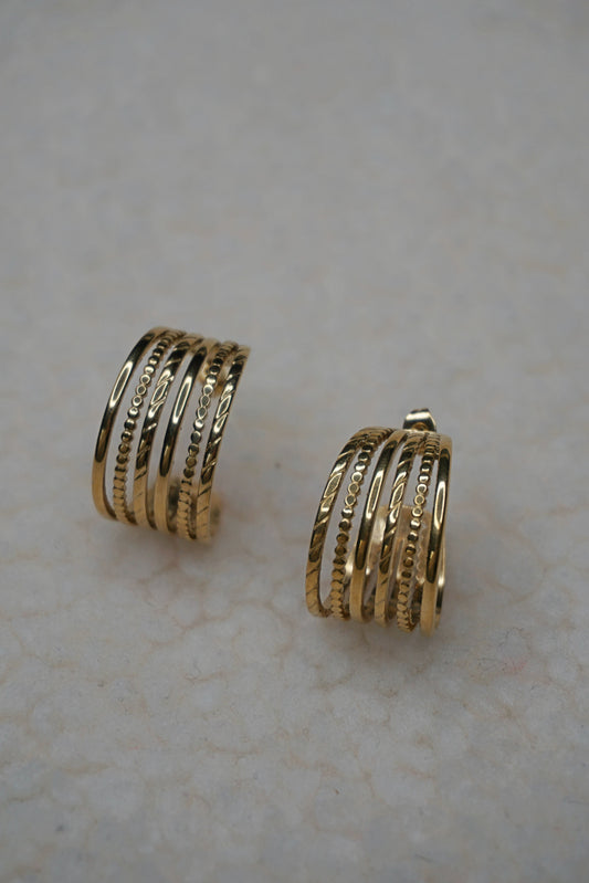Boucles d'oreilles dorées créoles six anneaux