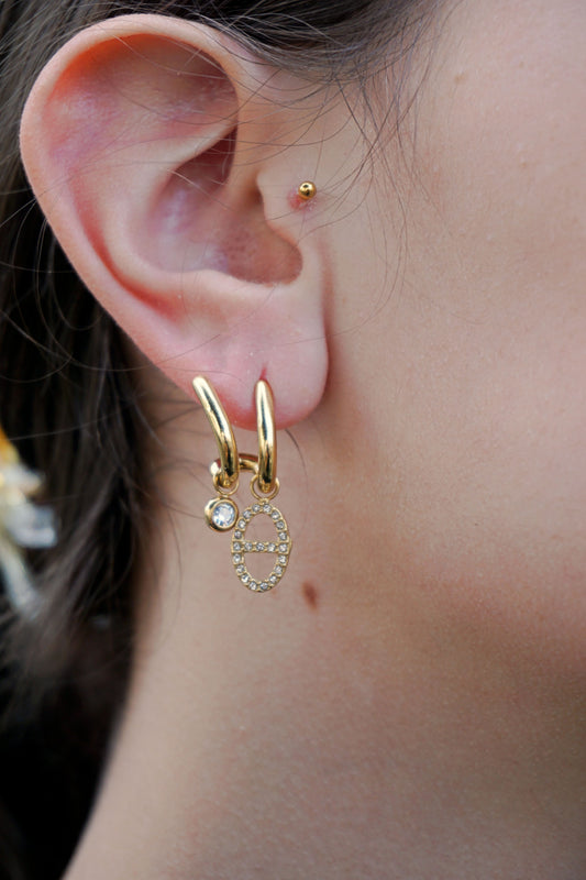 Boucles d'oreilles dorées doubles boucle strass