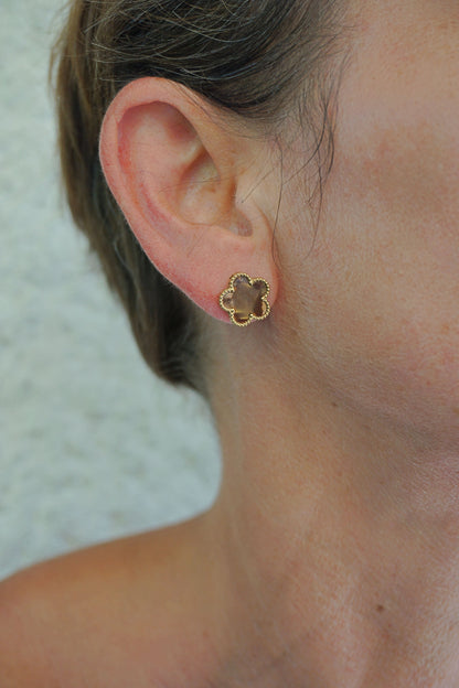 Boucles d'oreilles dorées trèfles marrons
