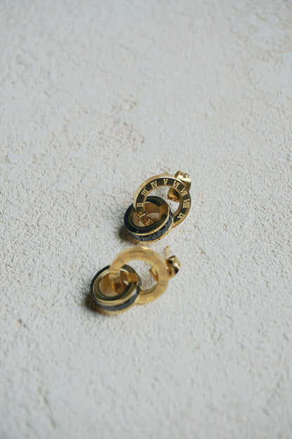 Boucles d'oreilles horloges dorées