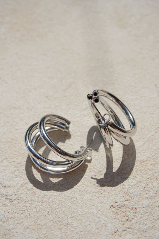 Silver triple hoop earrings