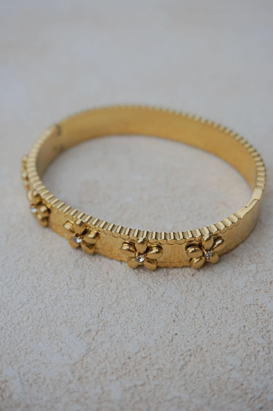Bracelet doré jonc fleurs