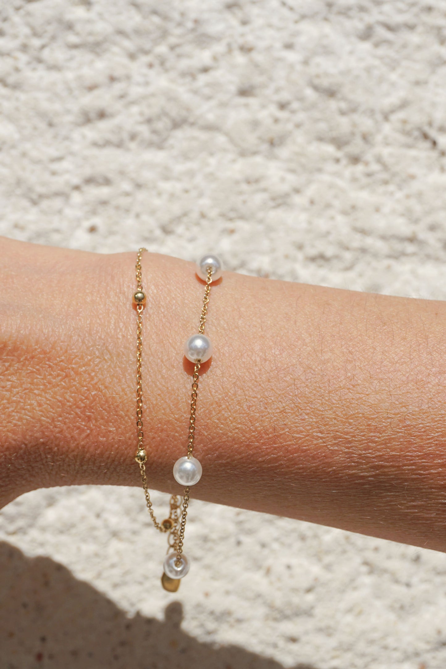 Golden double chain pearl bracelet