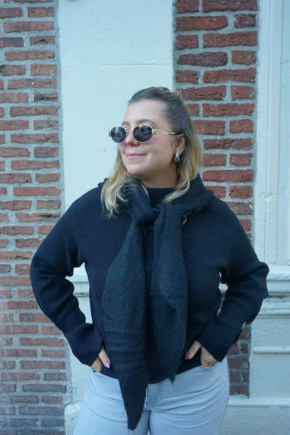 Cagoule écharpe noire avec cachemire