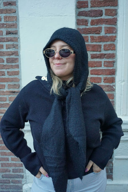 Cagoule écharpe noire avec cachemire
