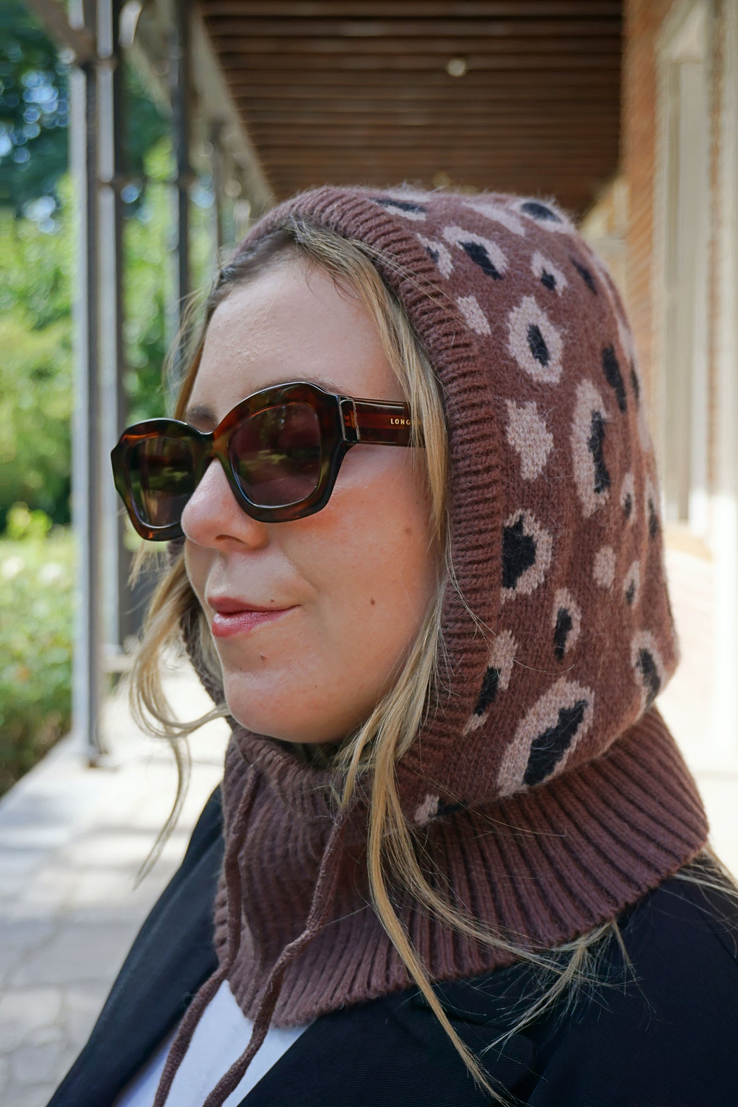 Cagoule laine angora léopard