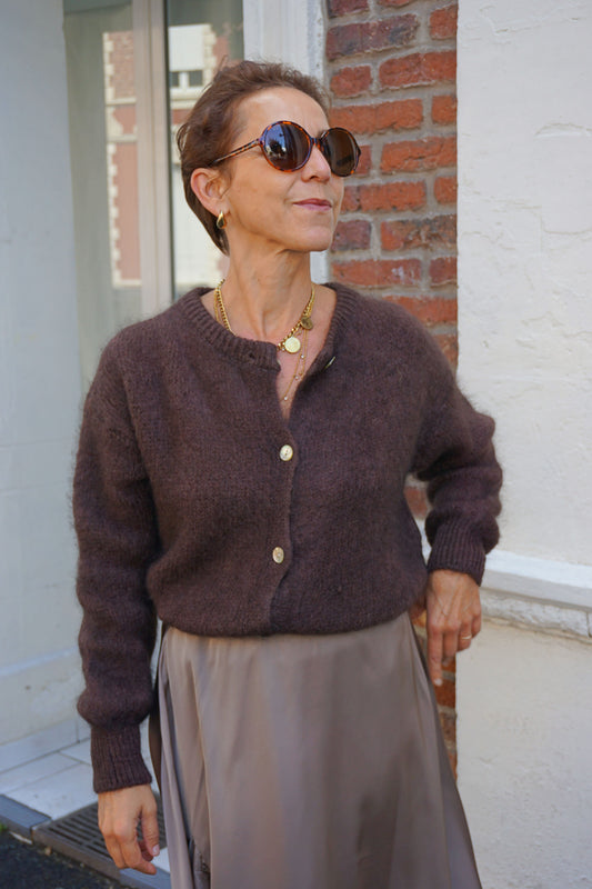 Cardigan gilet marron chocolat mohair