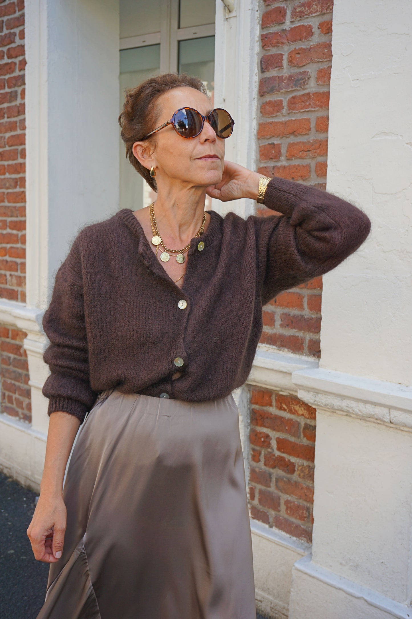 Cardigan gilet marron chocolat mohair