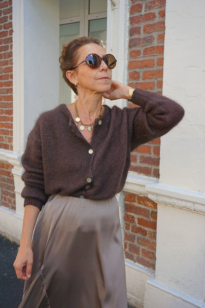Cardigan gilet marron chocolat mohair