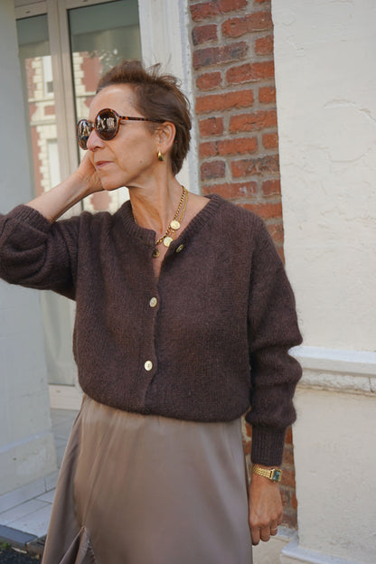 Cardigan gilet marron chocolat mohair