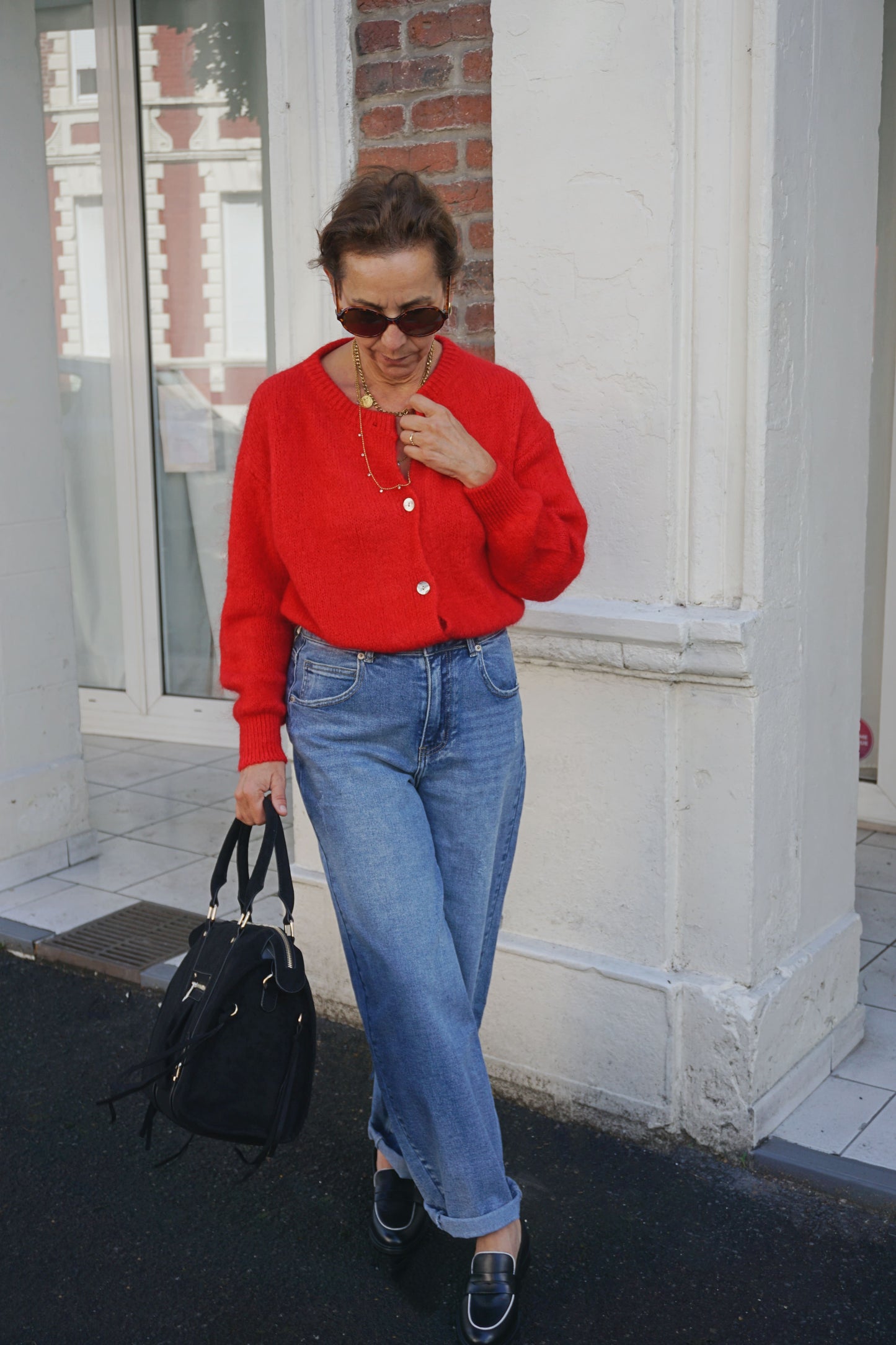 Cardigan gilet rouge mohair