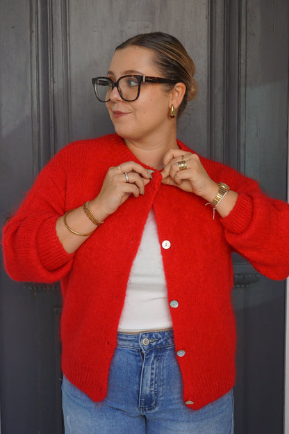 Cardigan gilet rouge mohair