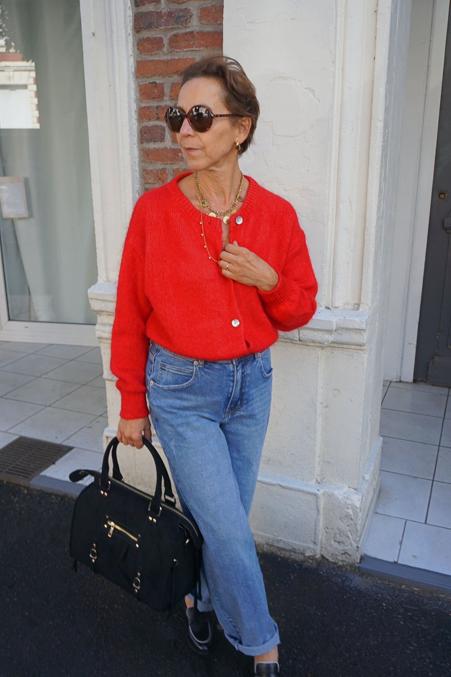 Cardigan gilet rouge mohair