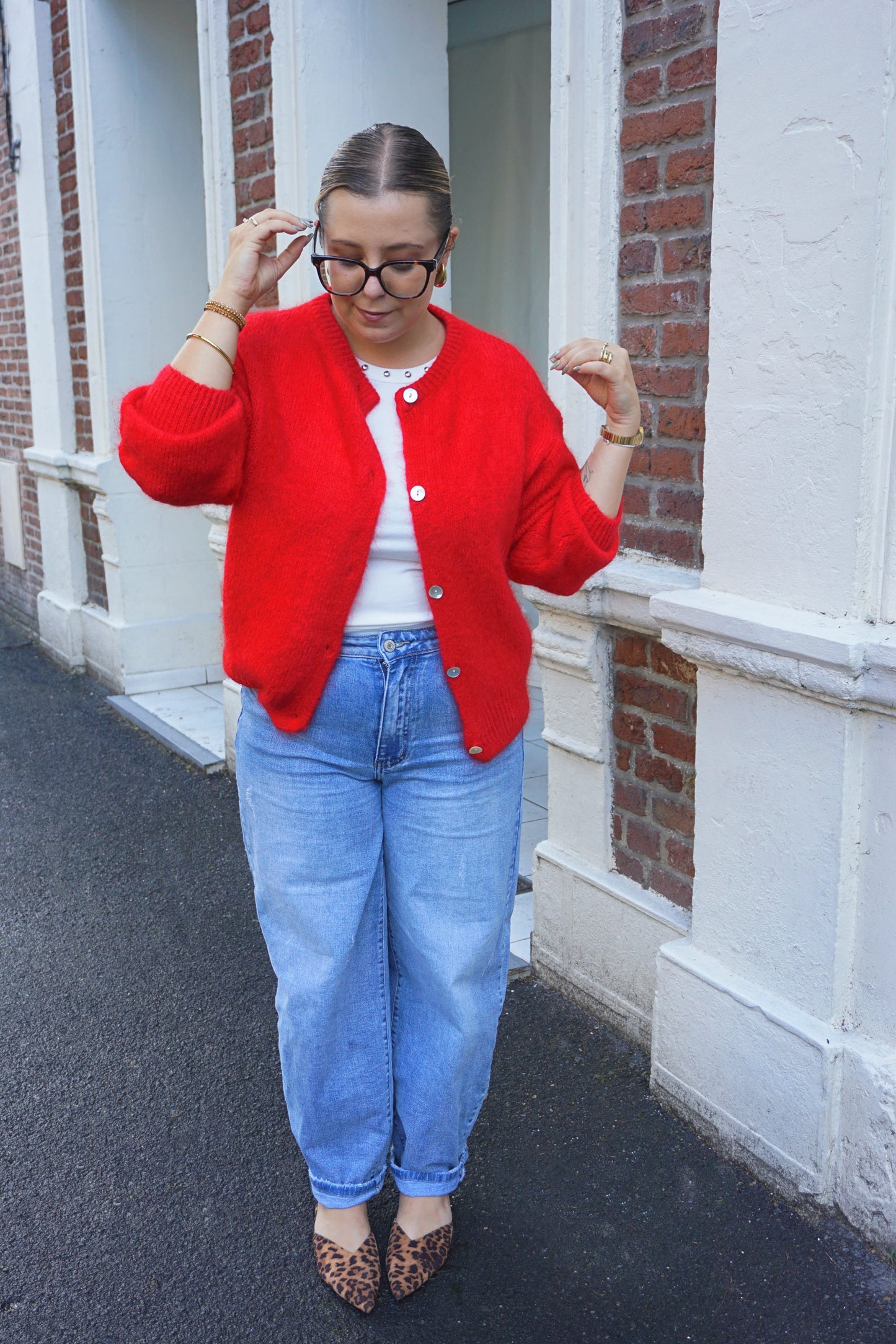Cardigan gilet rouge mohair