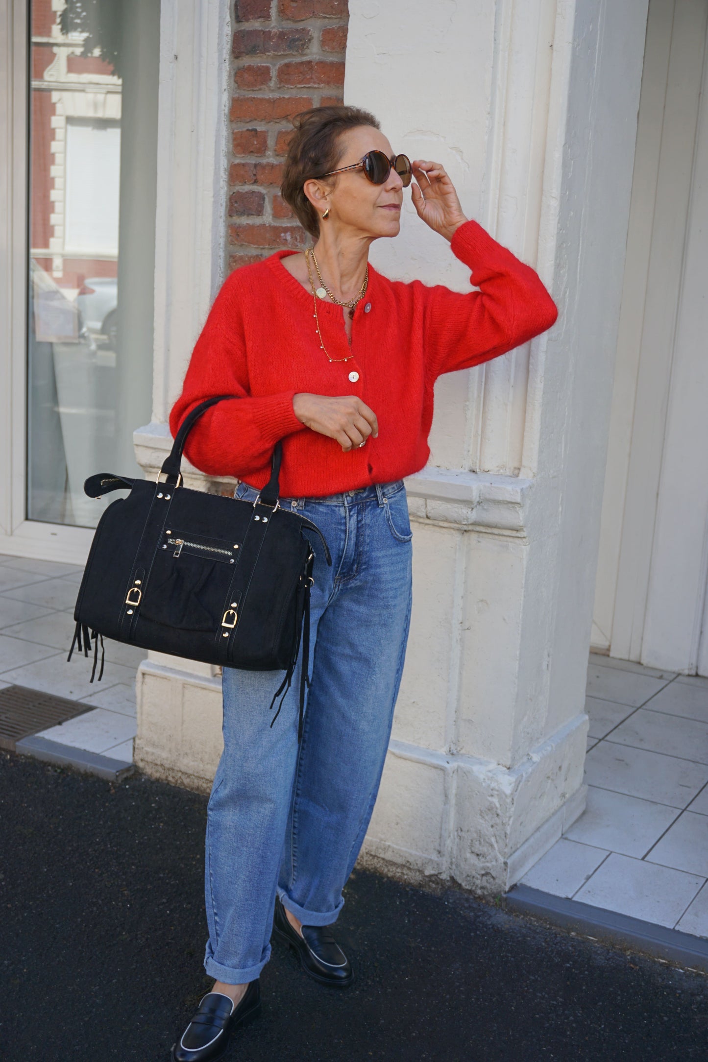 Cardigan gilet rouge mohair