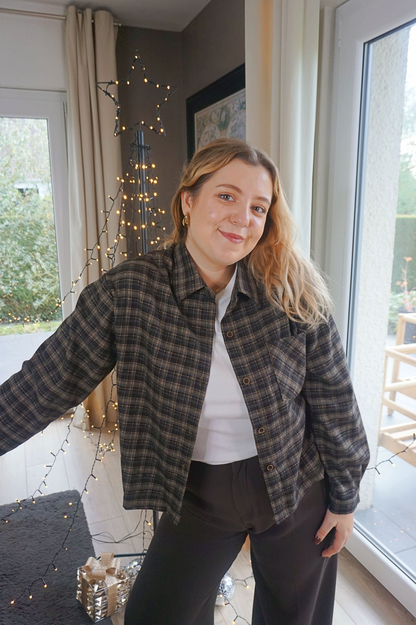 Chemise à carreaux kaki