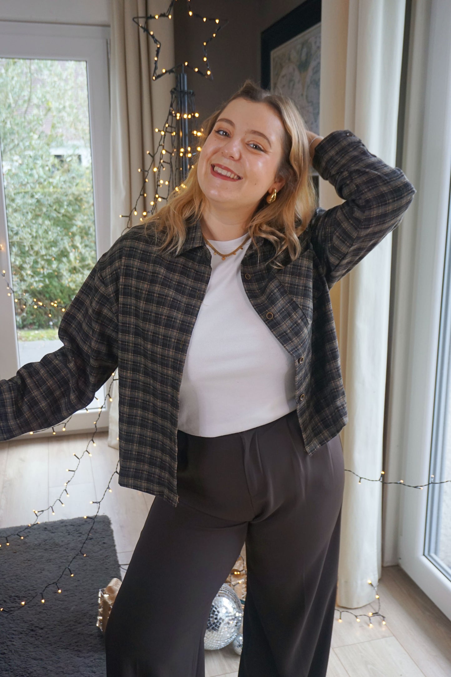 Chemise à carreaux kaki