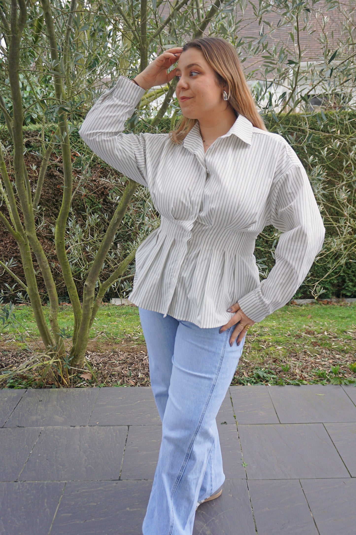 Chemise cintrée rayée verte