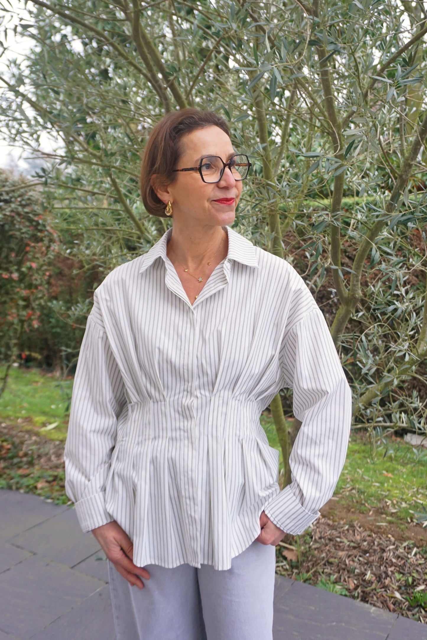 Chemise cintrée rayée verte