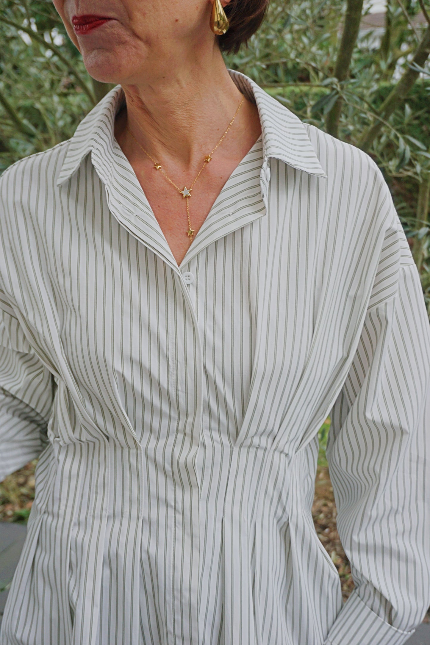 Chemise cintrée rayée verte