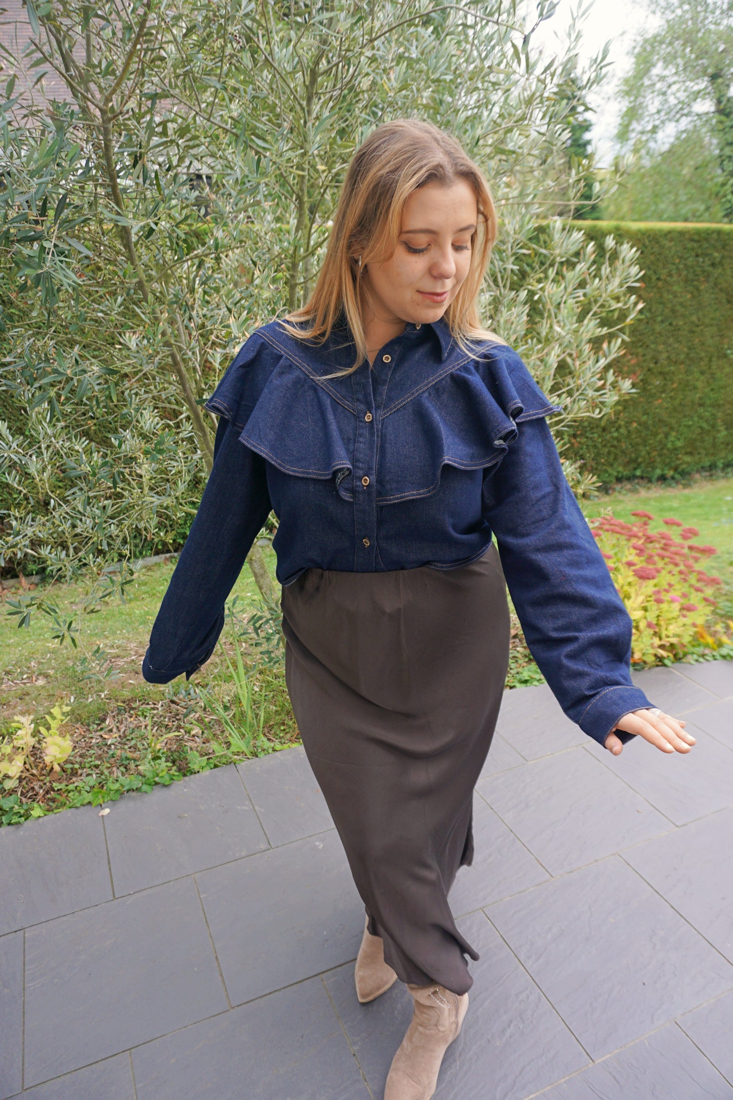 Chemise en jean à volants coton