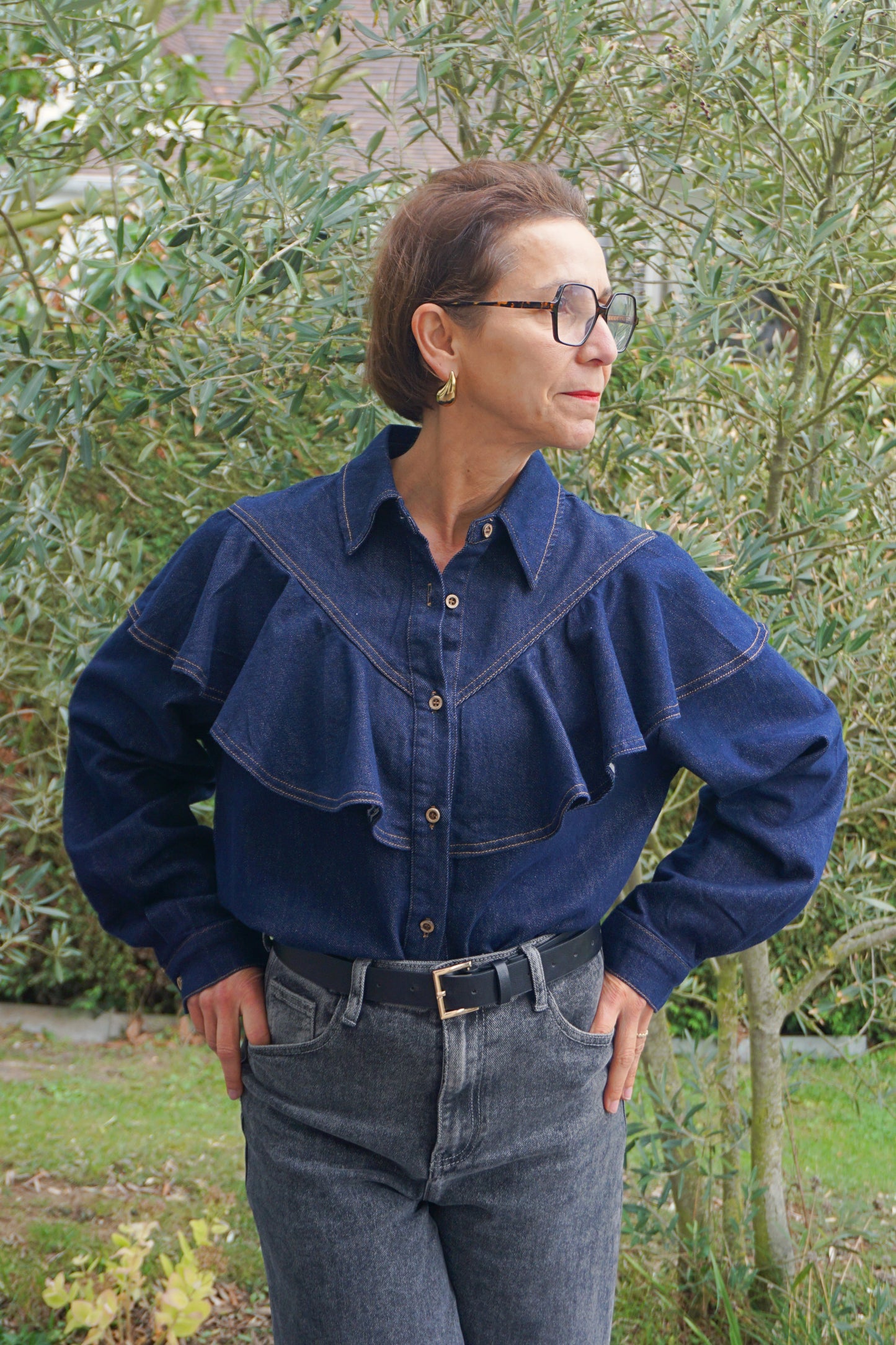 Chemise en jean à volants coton