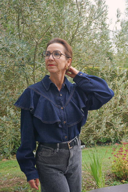 Chemise en jean à volants coton